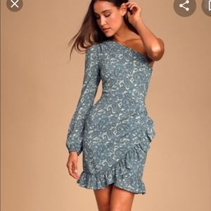 Wayf One Shoulder Paisley Dress
